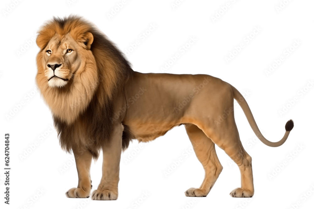 Isolated Full Body Size King Lion on Transparent Background. Generative AI