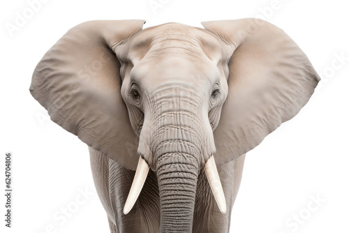 Isolated Elephant Face Shot on Transparent Background. Generative AI