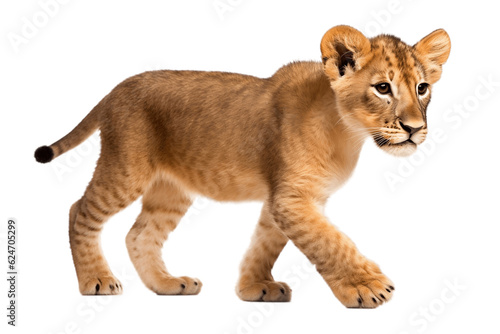 Isolated Lion Cub Sitting on a Transparent Background. Generative AI