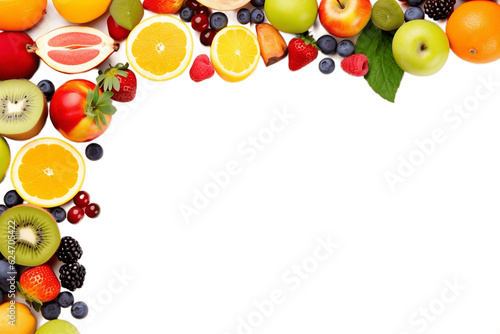 Isolated Mixed Fruits Frame on a Transparent Background. Generative AI