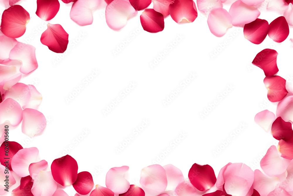 Isolated Rose Petals Frame on a Transparent Background. Generative AI