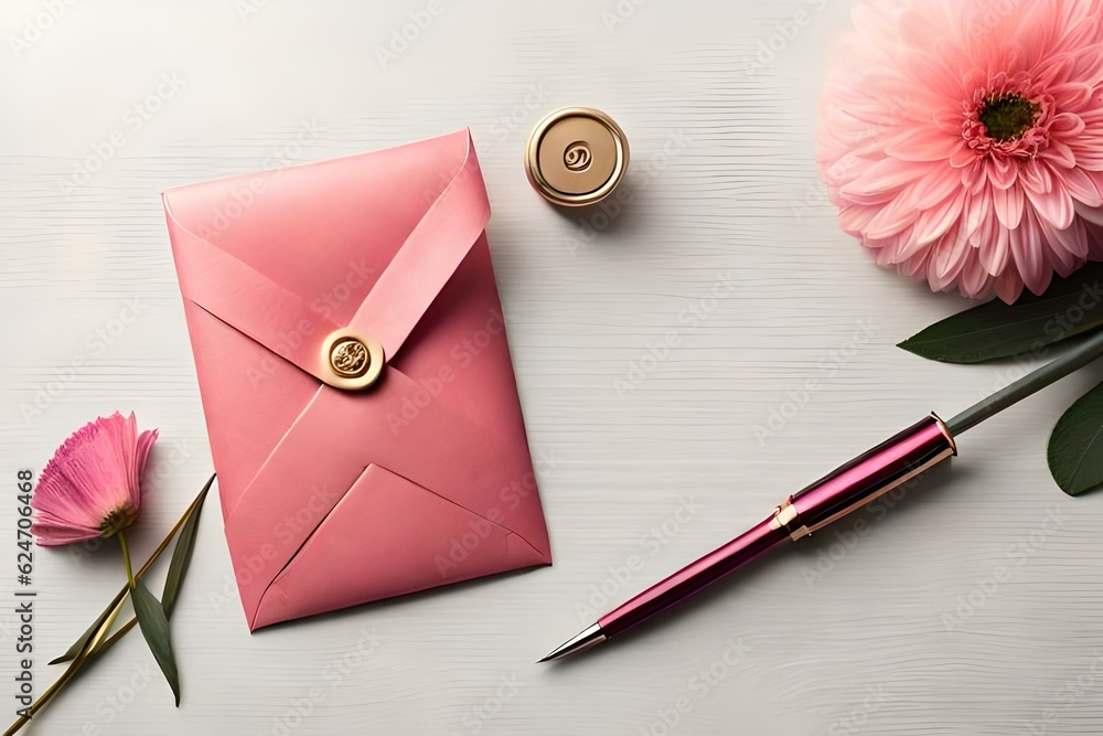 pink envelope with rose pink envelope with rose