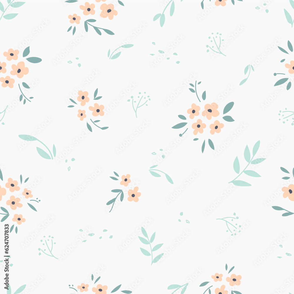 seamless floral pattern. Idea for fabric, tablecloth pattern, wrapping paper, gift paper. Print Ditsy. Motives are scattered randomly. flower pattern background. cute feminine pattern