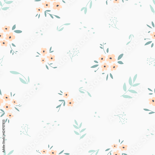 seamless floral pattern. Idea for fabric, tablecloth pattern, wrapping paper, gift paper. Print Ditsy. Motives are scattered randomly. flower pattern background. cute feminine pattern