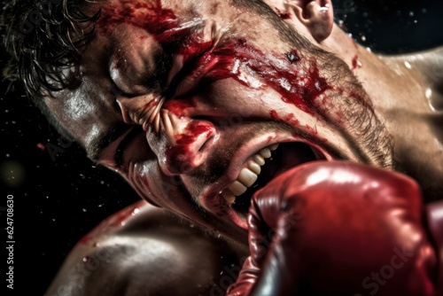 Powerful puncin boxing match. in close-up