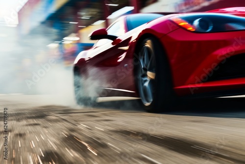 Sport car drifting on race track. Generative AI