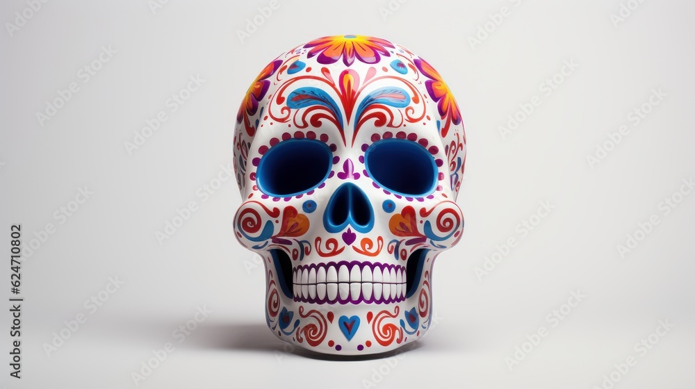 Mexican Sugar Skulls on White Background, Day of the Dead, Halloween Dia De Los Muertos. Generative Ai Mexican Sugar Skulls on White Background, Day of the Dead, Halloween Dia De Los Muertos. Generative Ai