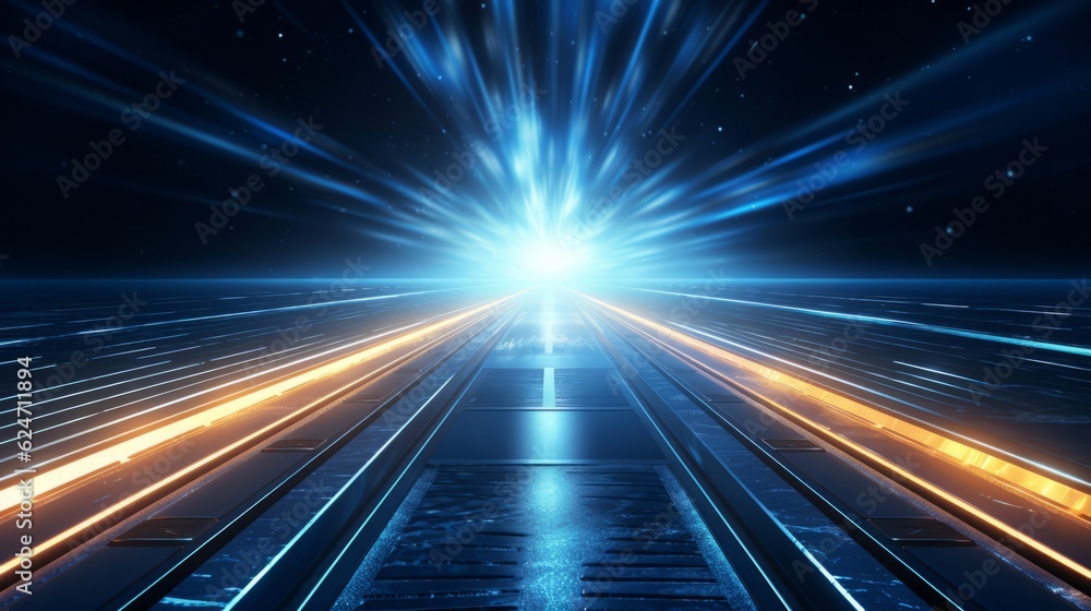 Enlightened Connections: Unveiling Interwoven Pathways on a Dark Navy and Sky Blue-Scaled Track, as AI Empowers the Luminescent Network of Bright Light
