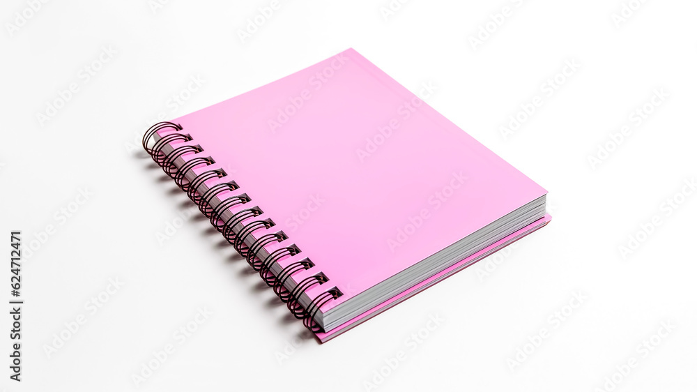 Blank Pink Spiral Notebook Isolated on White Background. Education Accessory, Office Supply, Study Concept. Top View, Flat Lay. Blank Pink Spiral Notebook Isolated on White Background. Education Accessory, Office Supply, Study Concept. Top View, Flat Lay.