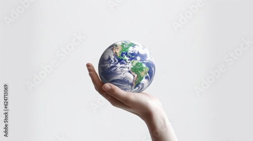 The hands is holding planet earth with white background top view Created With Generative AI Technology 