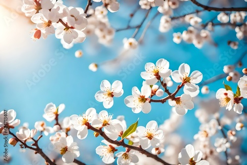 cherry blossom background with blue sky view AI GENERATED 

