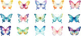 Watercolor set of bright vector hand painted butterflies white background