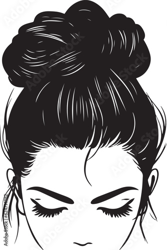Messy hair bun, woman face silhouette, Beautiful girl, Female hairstyle, Vector illustration, SVG