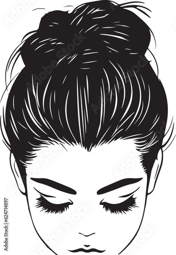 Messy hair bun, woman face silhouette, Beautiful girl, Female hairstyle, Vector illustration, SVG