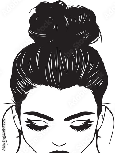 Messy hair bun, woman face silhouette, Beautiful girl, Female hairstyle, Vector illustration, SVG