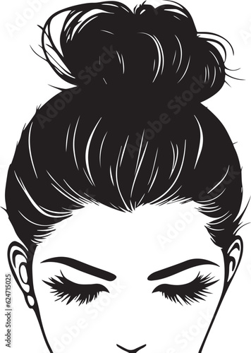 Messy hair bun, woman face silhouette, Beautiful girl, Female hairstyle, Vector illustration, SVG