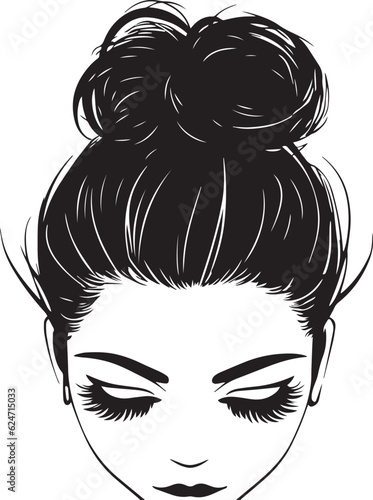 Messy hair bun, woman face silhouette, Beautiful girl, Female hairstyle, Vector illustration, SVG