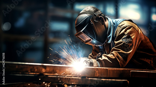 welder is welding metal , industry them bokeh and sparkle background