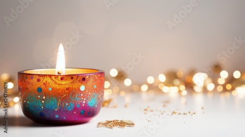 Happy Diwali Festival White Background, Decorated with Oil Lamps. Hindu Festival Celebration. Generative Ai
