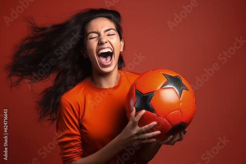 female soccer fan, enjoying and supporting her team. Generative AI
