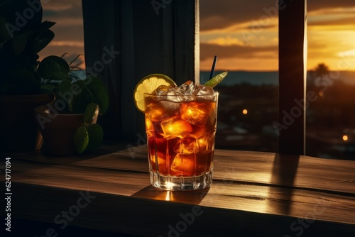 Tropical sunset cocktail. Generate Ai