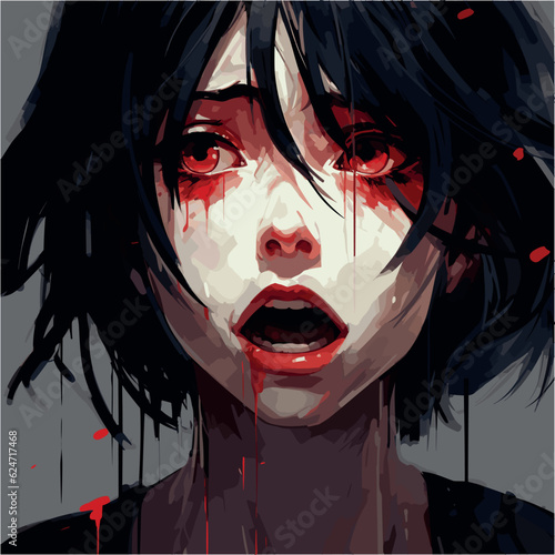 anime girl screams tears flow from her ey