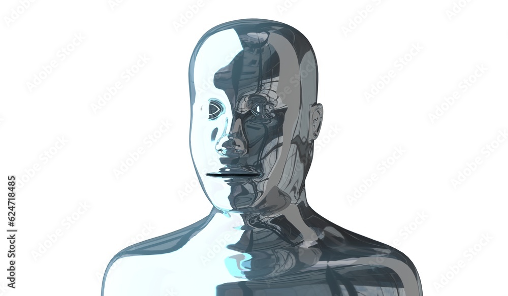 Geometrical, metal human face on white background - 3D illustration