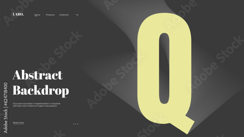 Abstract web page, homepage, landing page concept. Strict and discreet background. Type and 3D shapes.