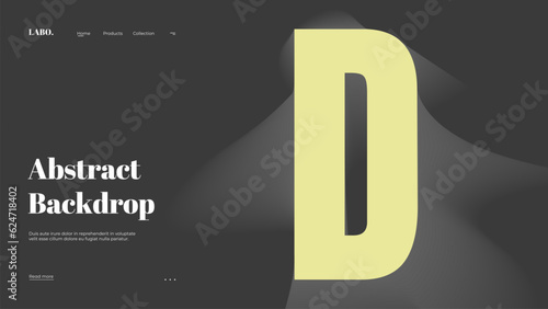 Abstract web page, homepage, landing page concept. Strict and discreet background. Type and 3D shapes.