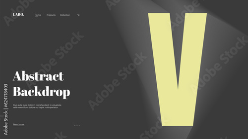 Abstract web page, homepage, landing page concept. Strict and discreet background. Type and 3D shapes.