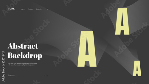 Abstract web page, homepage, landing page concept. Strict and discreet background. Type and 3D shapes.