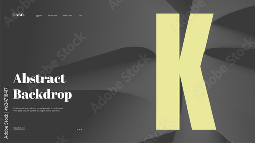 Abstract web page, homepage, landing page concept. Strict and discreet background. Type and 3D shapes.