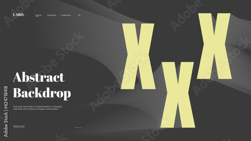 Abstract web page, homepage, landing page concept. Strict and discreet background. Type and 3D shapes.