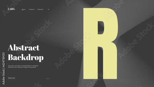 Abstract web page, homepage, landing page concept. Strict and discreet background. Type and 3D shapes.