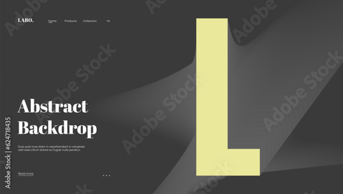 Abstract web page, homepage, landing page concept. Strict and discreet background. Type and 3D shapes.