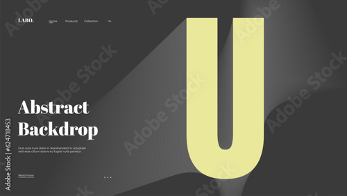 Abstract web page, homepage, landing page concept. Strict and discreet background. Type and 3D shapes.
