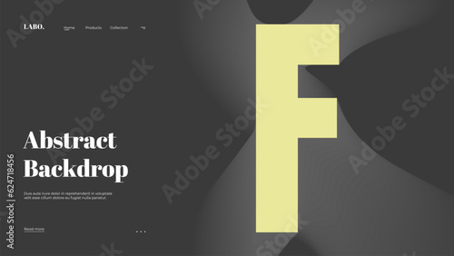 Abstract web page, homepage, landing page concept. Strict and discreet background. Type and 3D shapes.