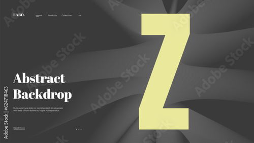 Abstract web page, homepage, landing page concept. Strict and discreet background. Type and 3D shapes.