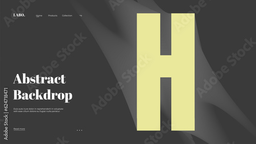 Abstract web page, homepage, landing page concept. Strict and discreet background. Type and 3D shapes.