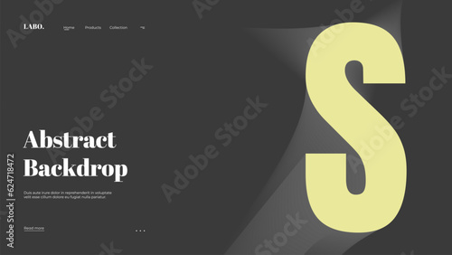 Abstract web page, homepage, landing page concept. Strict and discreet background. Type and 3D shapes.