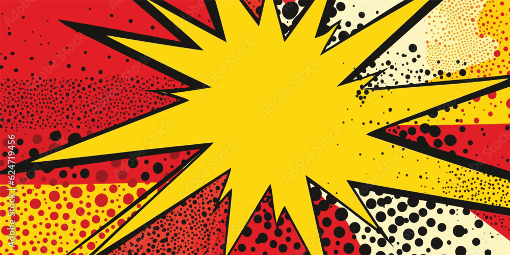 Obraz premium VIntage retro comics boom explosion crash bang cover book design with light and dots. Can be used for decoration or graphics. Graphic Art. Vector. Illustration