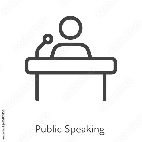 Outline style ui icons hard skill collection. Management and business. Vector black linear icon illustration. Man behind pulpit public speaking symbol isolated on white background. Design element
