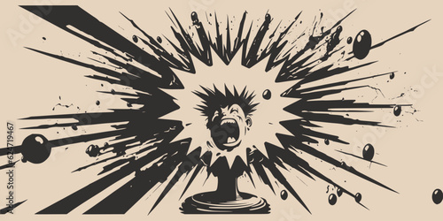Vintage retroo cartoon comics ink abstract drawing texture background with huge atomic explosion. Graphic Vector
