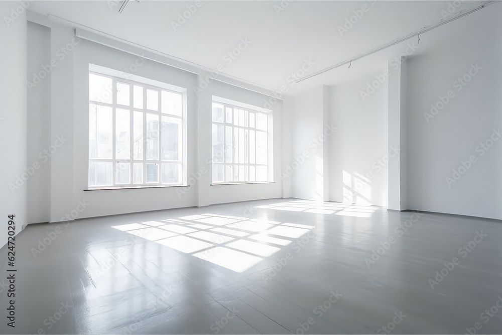 Fototapeta premium Minimalistic white room sunlight. Generate Ai