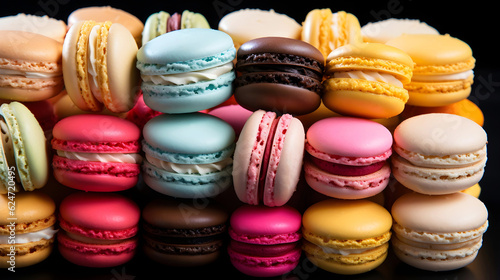 A colorful stack of macarons, a delicacy from the patisseries of Paris, created with Generative AI technology