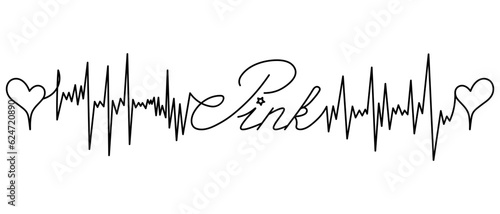 Pink. The text is decorated with pulse, hearts and a star. Sketch. Romantic inscription in italics.