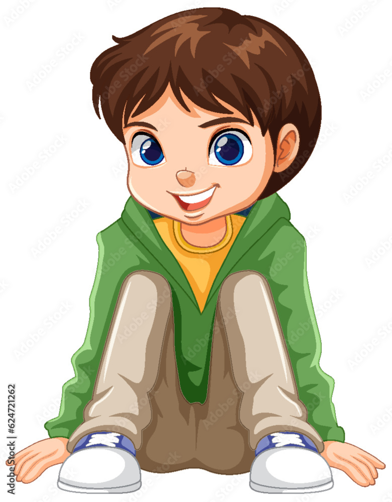 Cute boy sirring on the ground floor