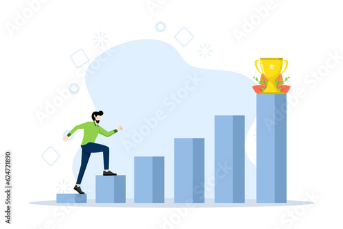 Business concept. people walk and climb the ladder of business achievements. Drive motivation. Growth career metaphor. Path to reach the target. Flat vector illustration on a white background.
