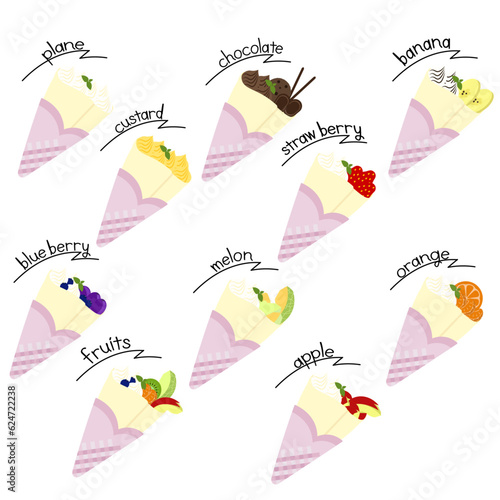 クレープのベクターイラストセットテキスト付き
