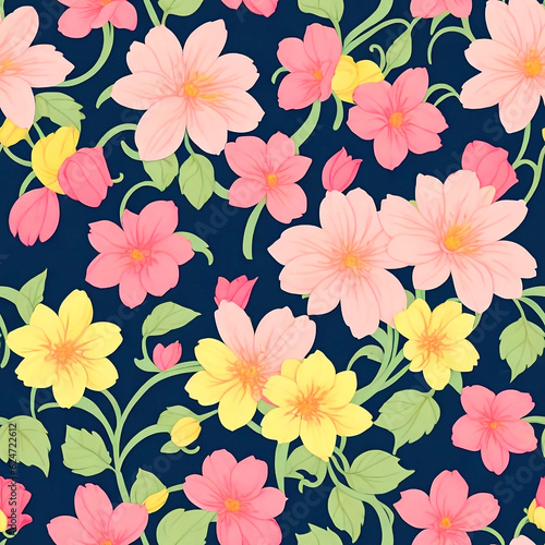 Flower blossom and leaf Delicate Petals and Intricate seamless pattern with vibrant western style background 